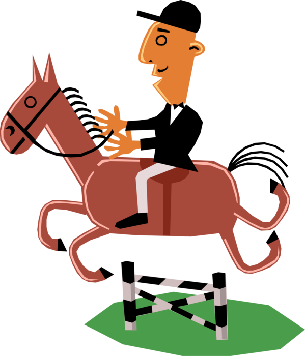 Vector Illustration of Man on Horseback Jumps Equestrian Gate