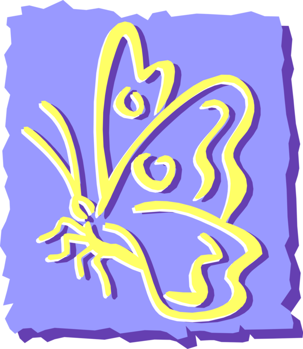 Vector Illustration of Yellow Butterfly Winged Insect Symbol on Purple