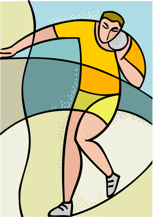Vector Illustration of Track and Field Athletic Sport Contest Shot Put Competitor Throws the Shot as far as Possible