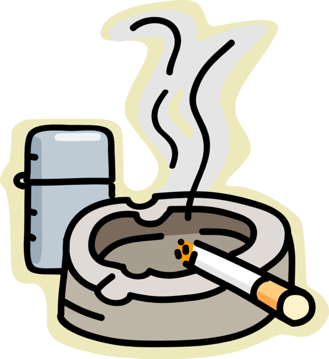 Vector Illustration of Tobacco Smoking Cigarette with Lighter and Ashtray