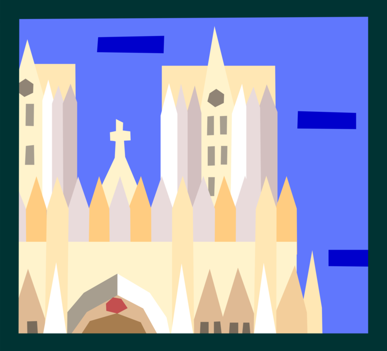 Vector Illustration of European Church Cathedral Architecture
