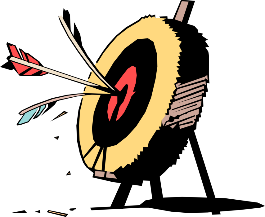 Vector Illustration of Middle Ages Archery Arrows Hit Bullseye or Bull's-Eye in Medieval Target