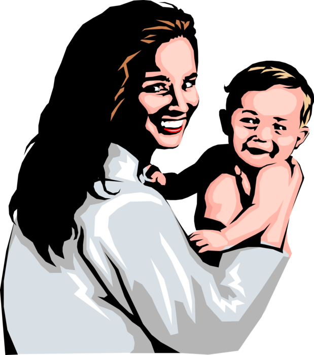 Vector Illustration of Smiling Mother and Baby