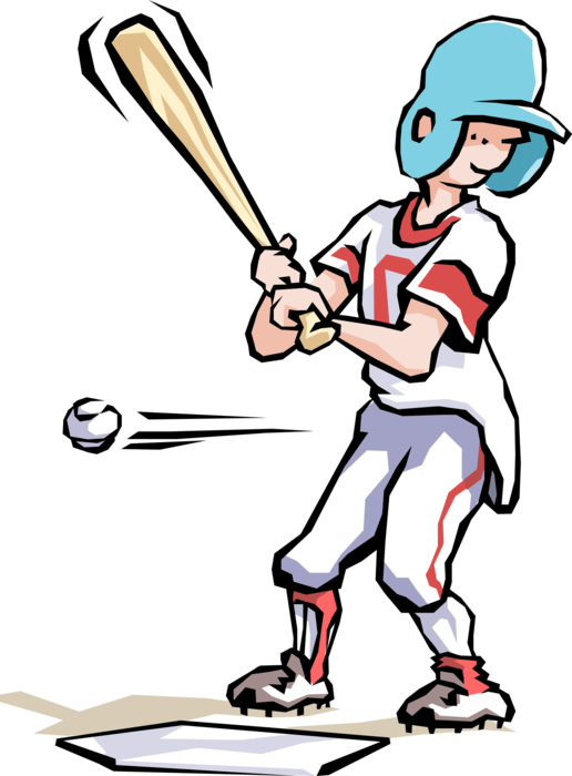 Vector Illustration of Kid Baseball Player Swings the Bat for Strike
