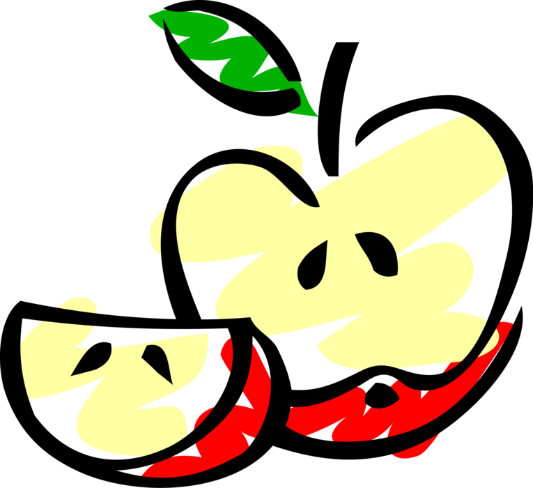 Vector Illustration of Sliced Apple Pomaceous Edible Fruit