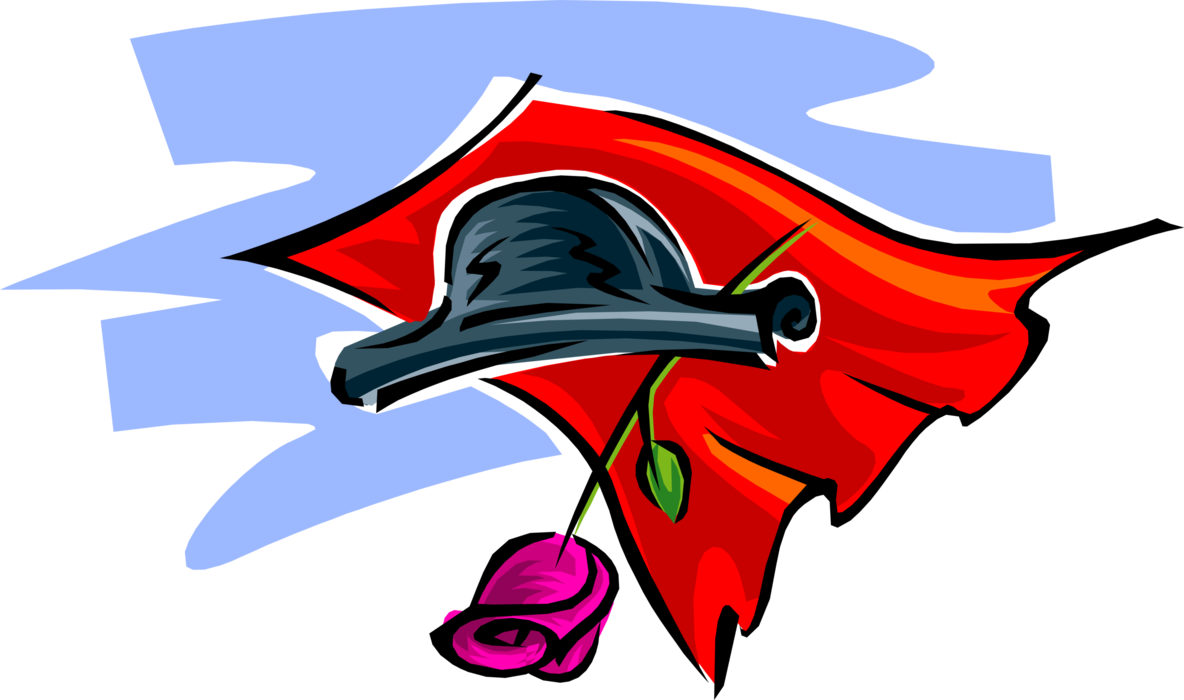 Vector Illustration of Spanish Bullfighting Matador Hat and Red Cape with Rose Flower