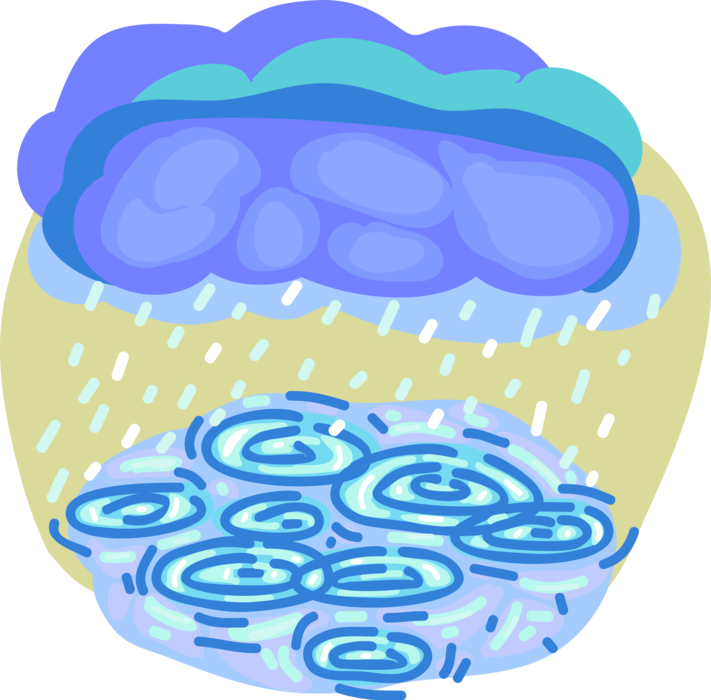 Vector Illustration of Weather Forecast Storm Clouds with Torrential Rain