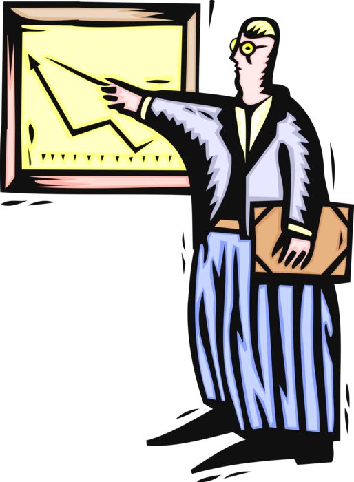 Vector Illustration of Businessman Indicates Sales Are Up with Chart