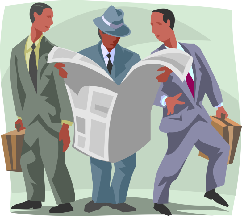 Vector Illustration of Businessmen Commuters Reading the Morning Newspaper