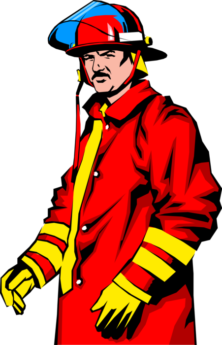 Vector Illustration of Fireman Firefighter Prepares to Fight Fire