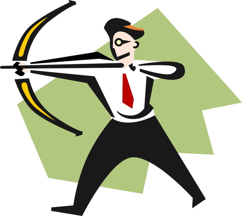 Vector Illustration of Businessman Taking Aim with Bow and Arrow