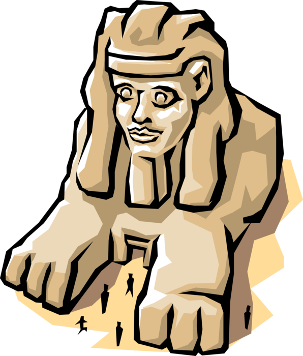 Vector Illustration of Great Sphinx of Giza Mythical Creature with Lion Body and Human Head, Egypt