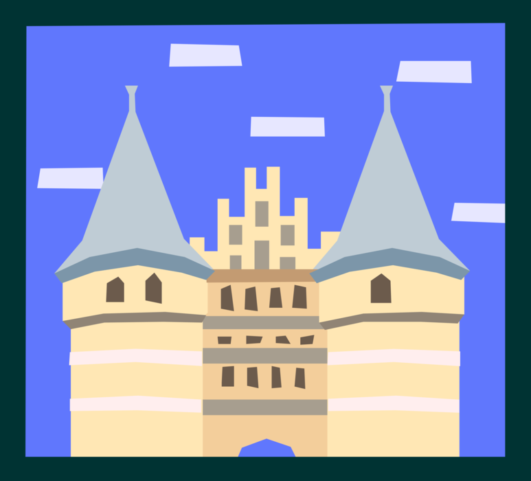 Vector Illustration of Brick Gothic Holsten Gate Hanseatic city of Lübeck, Germany