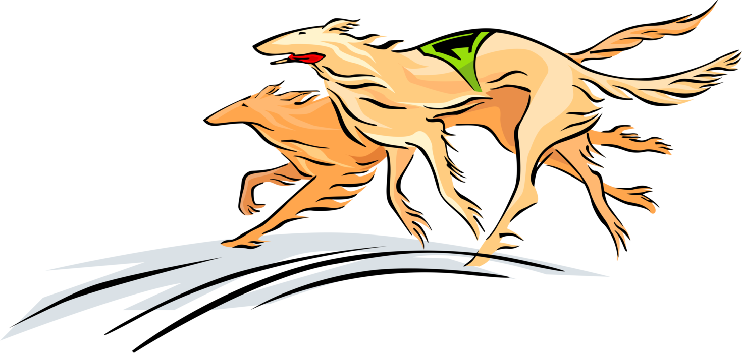 Vector Illustration of Racing Dogs in Race at Dog Track