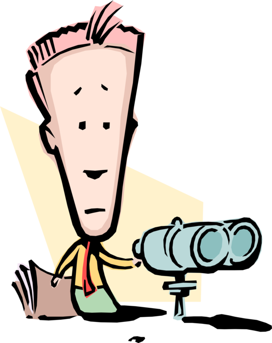 Vector Illustration of Businessman with Binoculars, Field Glasses or Binocular Telescopes