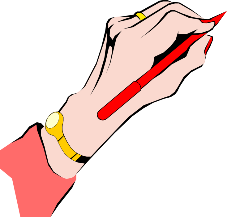Vector Illustration of Female Hand Writing with Red Pen