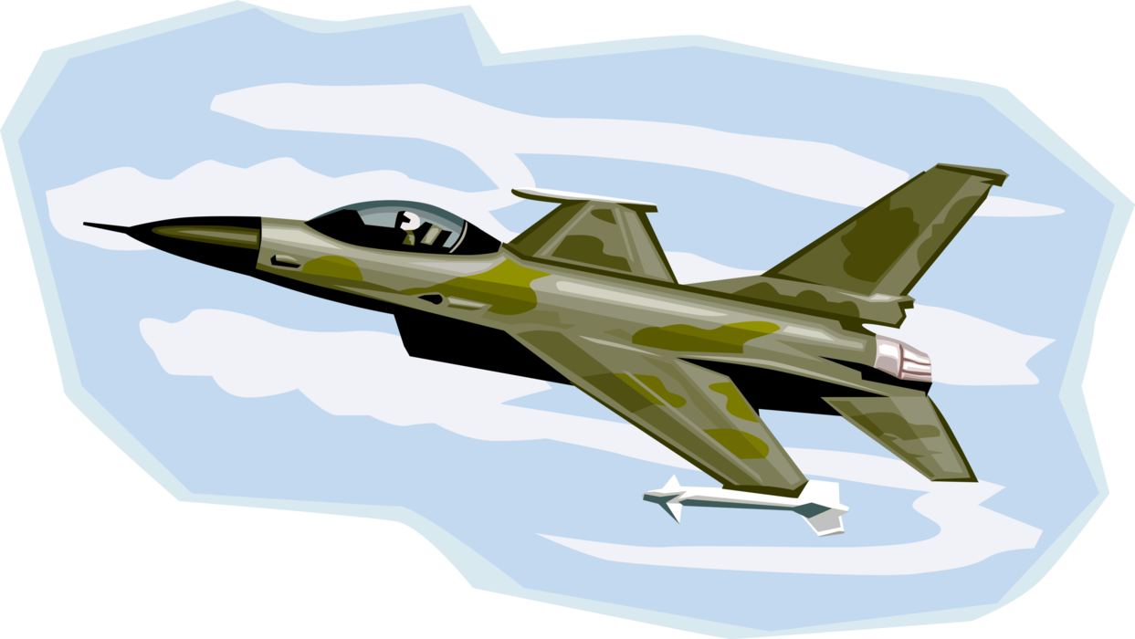 Vector Illustration of F16 Falcon US Air Force Single-Engine Supersonic Multirole Fighter Aircraft Jet