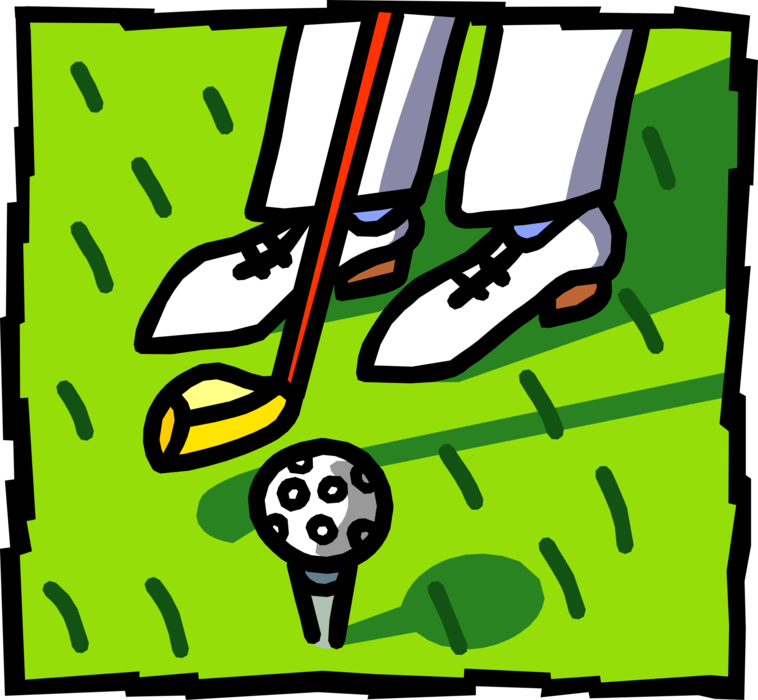 Vector Illustration of Teeing Off in Golf Game with Wood Driver