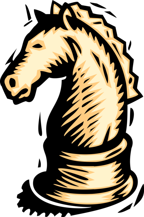 Vector Illustration of Knight Horse's Head Piece in Game of Chess Represents Armored Cavalry