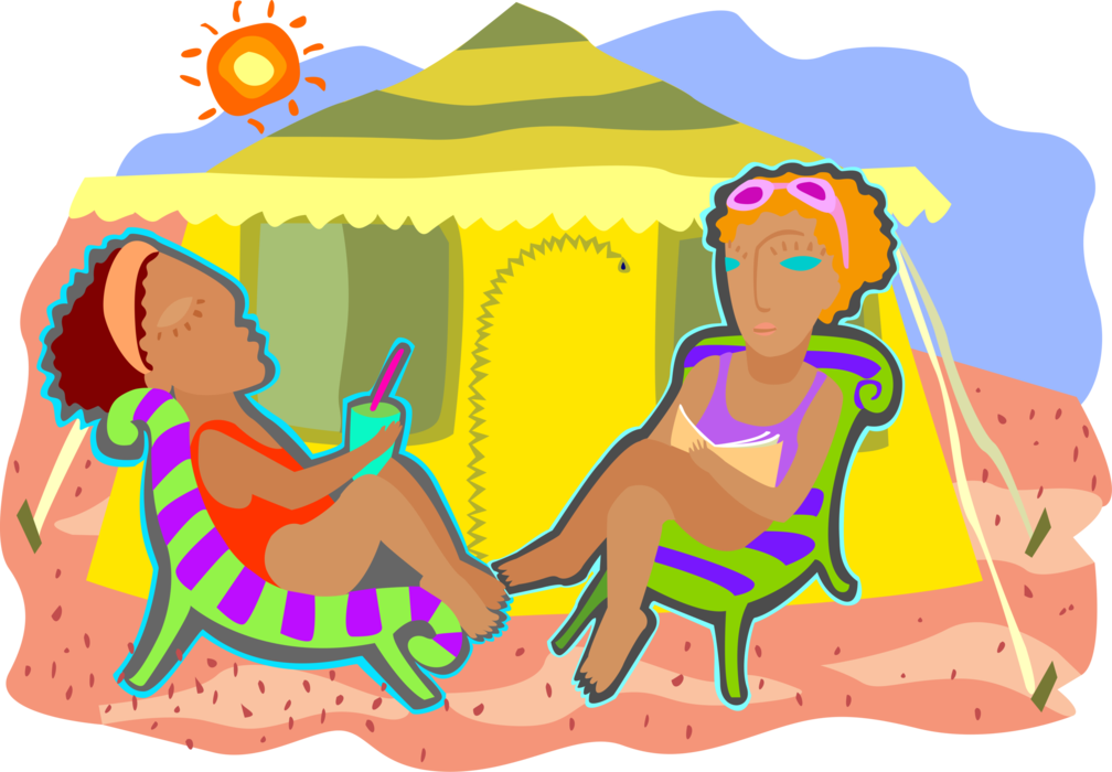 Vector Illustration of Enjoying Day at the Beach with Tent and Good Book
