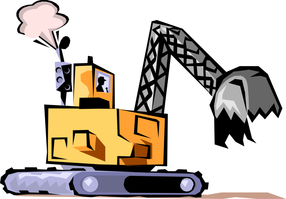 Vector Illustration of Construction Industry Heavy Machinery Equipment Excavator Steam Shovel