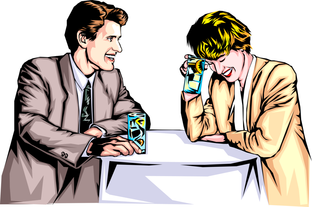 Vector Illustration of Romantic Couple Share Laughs Over Drinks