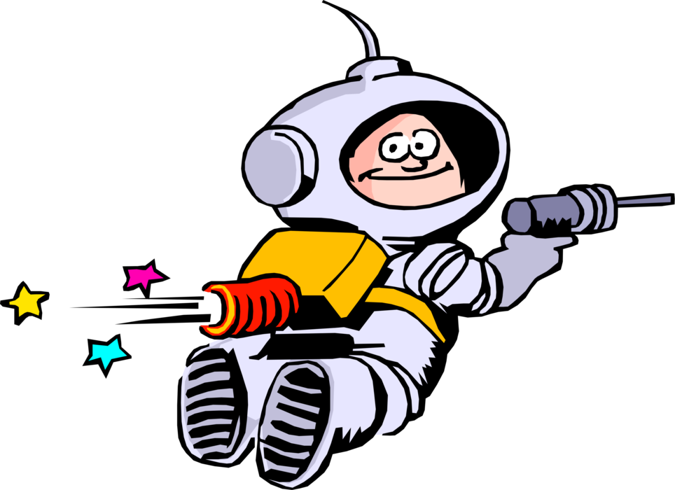Vector Illustration of Spaceman Astronaut Cosmonaut Flies Through Space