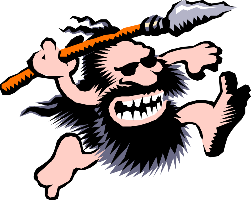 Vector Illustration of Prehistoric Neanderthal Stone Age Caveman on the Rampage with Spear
