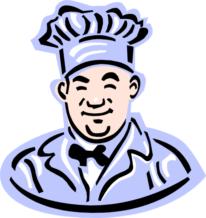 Vector Illustration of 1950's Vintage Style Culinary Restaurant Chef in White Hat