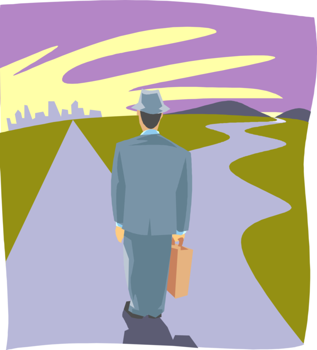 Vector Illustration of Businessman at Crossroads Determining Direction