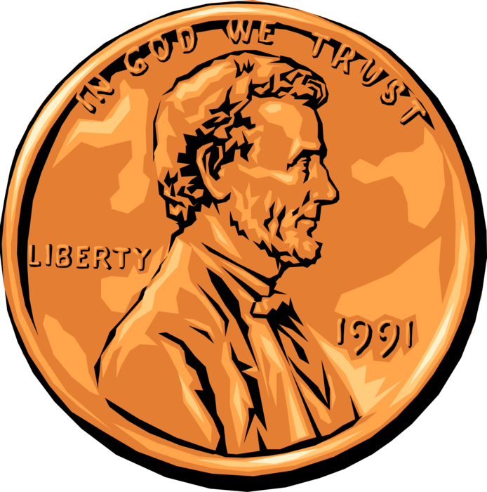 Vector Illustration of Lincoln Penny Coin Money Currency Banknotes as Medium of Exchange