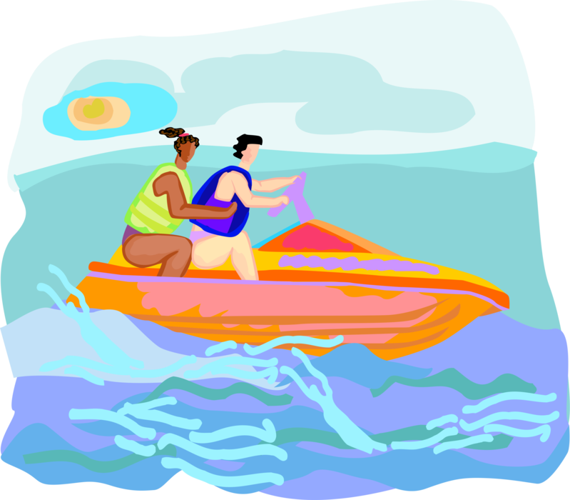 Vector Illustration of Personal Watercraft Personal Watercraft Water Sports Jet Skiers on Sea-Doo Jet Ski