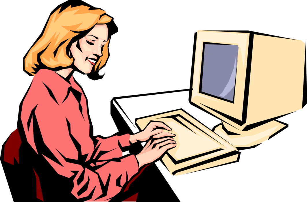 Vector Illustration of Businesswoman Working at Computer