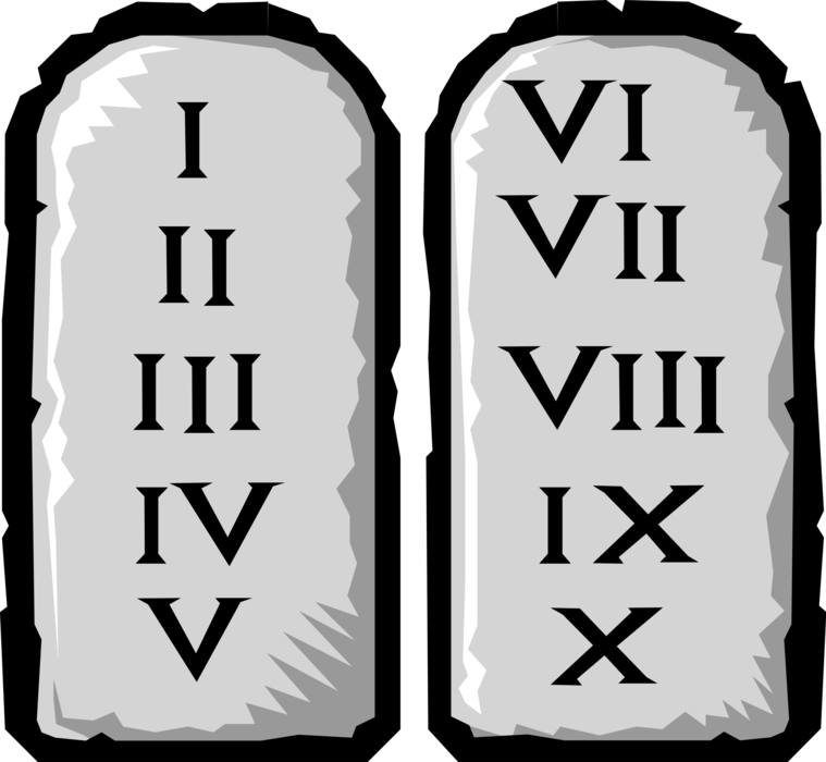 Vector Illustration of Ten Commandments Decalogue Tablets Given to the Israelites by God to Moses at Biblical Mount Sinai