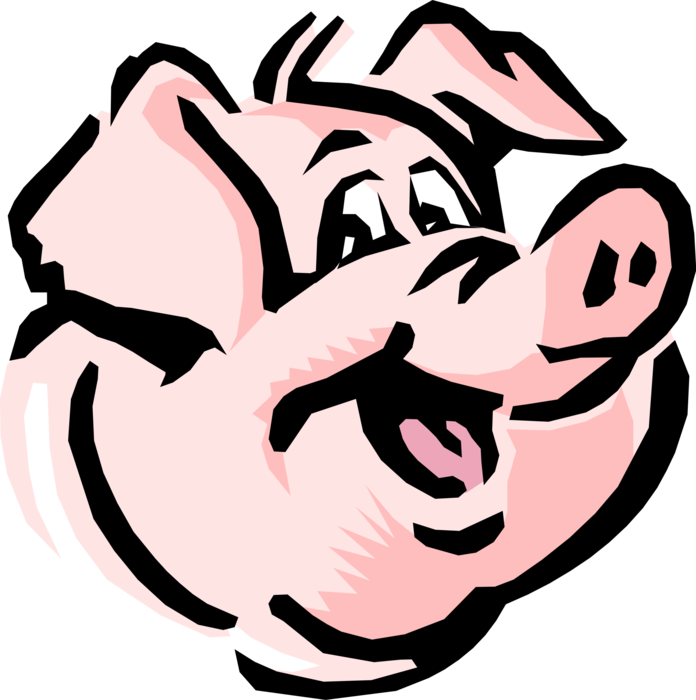 Vector Illustration of Cartoon Swine Pig Head Smiling