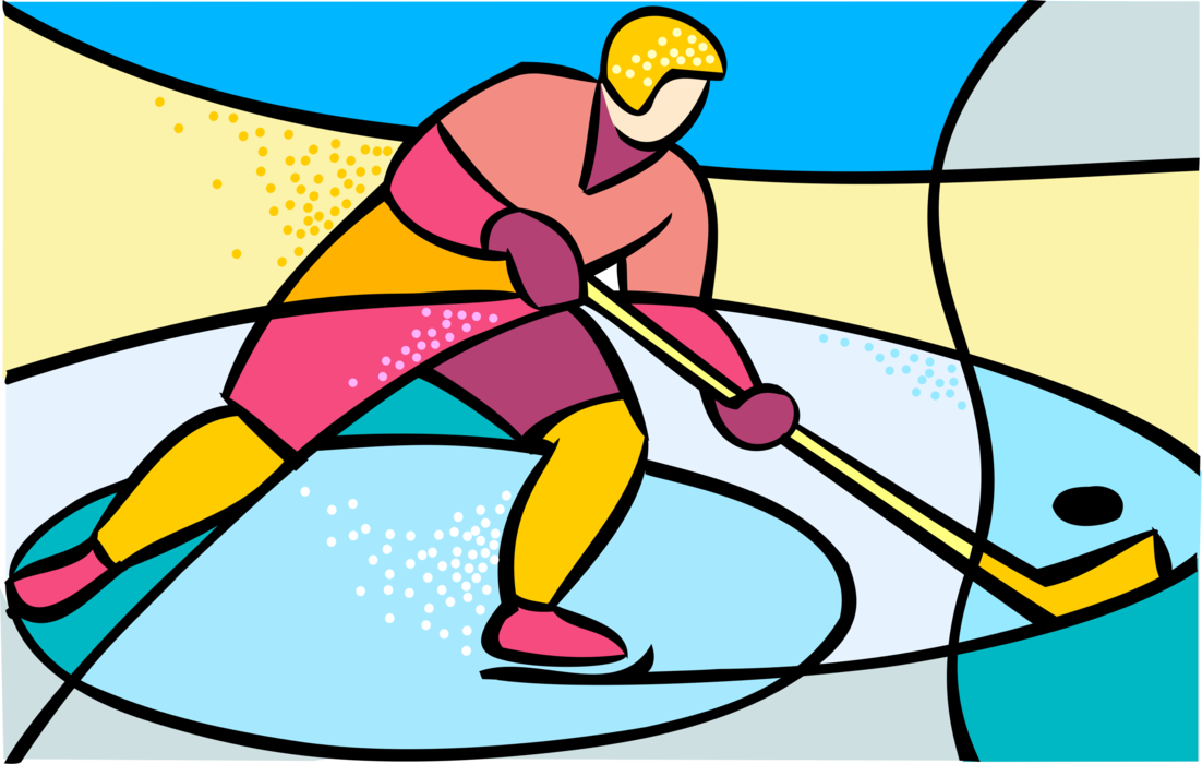 Vector Illustration of Olympic Sports Ice Hockey Player with Stick and Puck