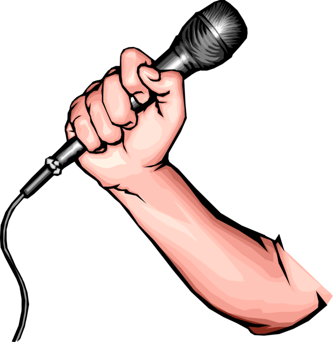 Vector Illustration of Entertainer's Hand Holding Electromagnetic Induction Microphone