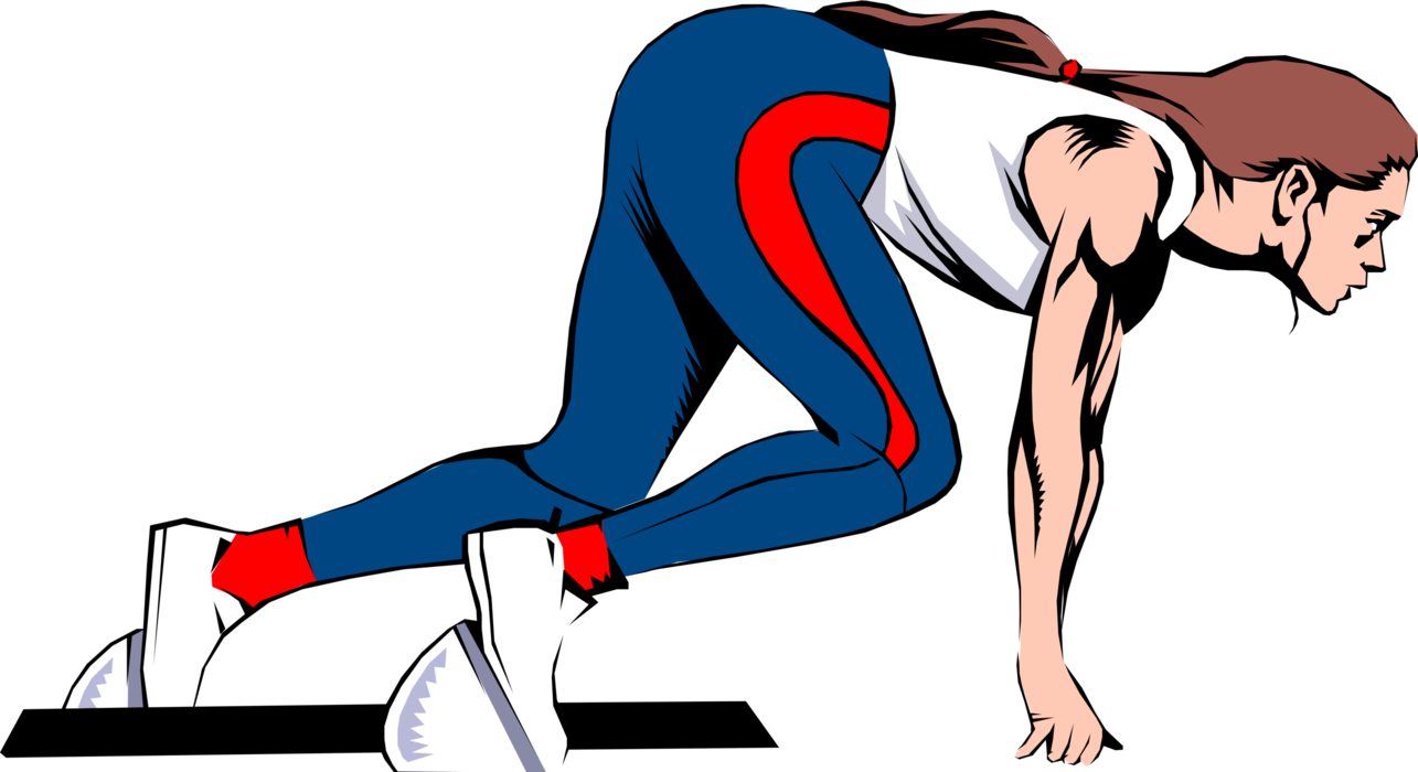 Vector Illustration of Track and Field Athletic Sport Contest Sprinter in the Blocks to Start the Race
