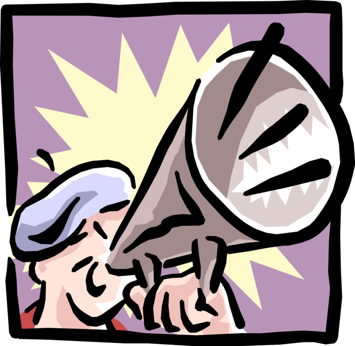 Vector Illustration of Man Announcing with Megaphone or Bullhorn to Amplify Voice