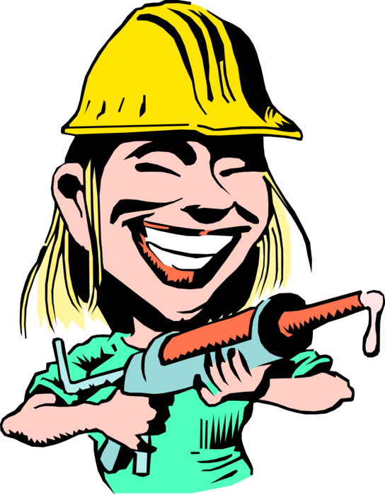 Vector Illustration of Female Construction Worker with Caulking Gun