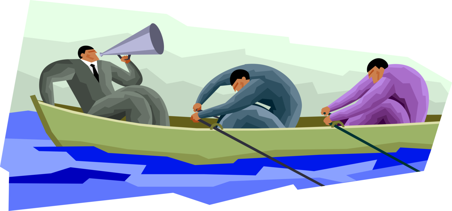 Vector Illustration of Oarsmen Rowing Sculling Boat with Coxswain