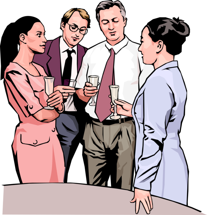 Vector Illustration of Office Party After Works Hours Discussion with Drinks
