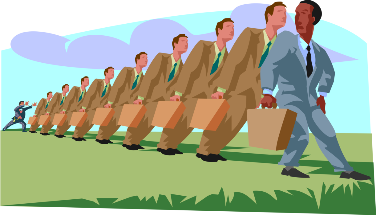 Vector Illustration of Group of Businessmen Taking Directions
