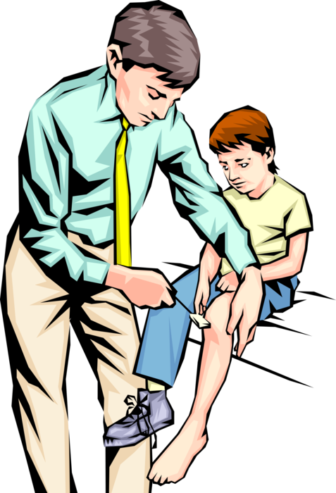 Vector Illustration of Doctor with Child Patient Tests Reflexes with Plessor Hammer