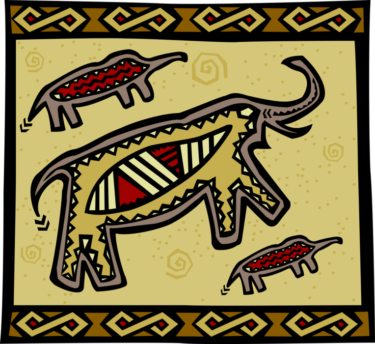 Vector Illustration of Native American Indigenous People Animal Birds Folk Art