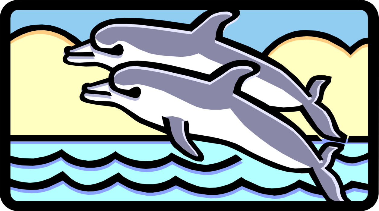 Vector Illustration of Aquatic Marine Mammal Cetacean Dolphins Jumping