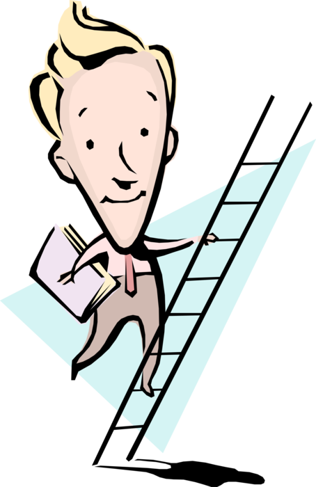 Vector Illustration of Businessman Climbing Ladder to Success