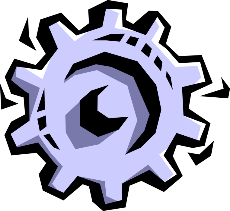 Vector Illustration of Gear Cogwheel Rotating Machine Mechanism with Cut Teeth or Cogs