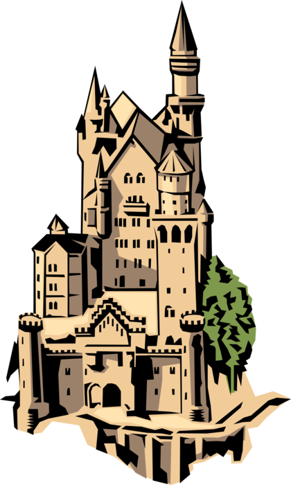 Vector Illustration of European Castle Fortification Architecture 