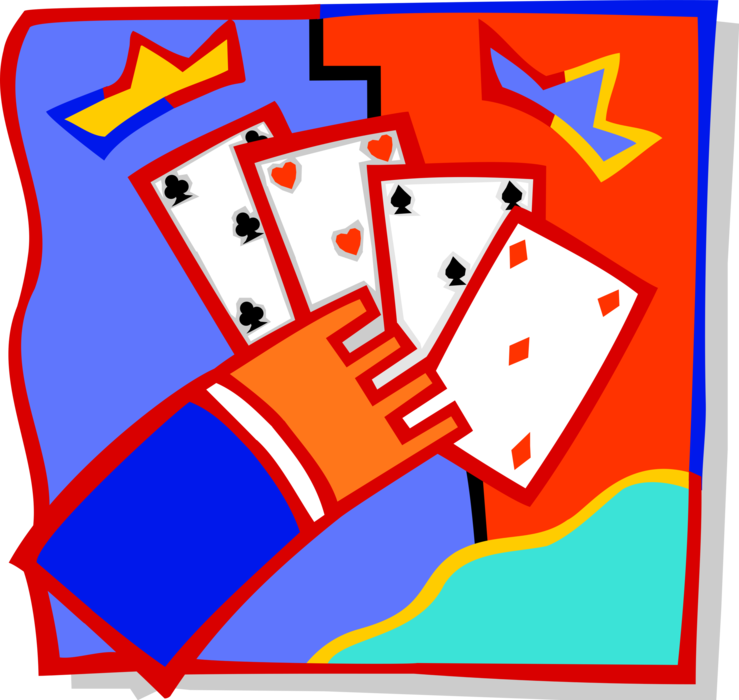 Vector Illustration of Hand with Casino Gambling Playing Cards